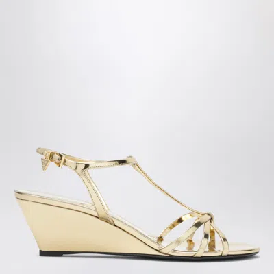 Prada Platinum Leather Wedge Sandals In Multi