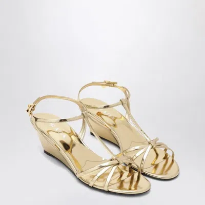 Prada Platinum Leather Wedge Sandals In Gold