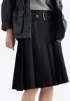 Prada Pleated Belted Skirt In Blue