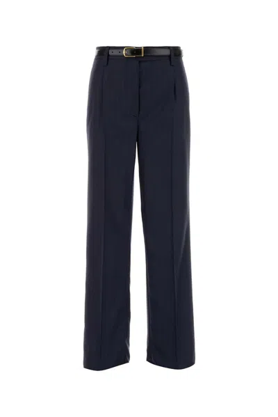 Prada Wool Pant Pinstripes Belt Loops In Navy