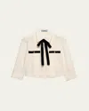 Prada Pleated Bow Cropped Blouse In F0304 Avorio