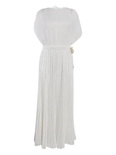 Pre-owned Prada Pleated Bow Dress In White