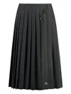 Prada Pleated Brooch Midi Skirt In Gray