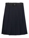 Prada Pleated Buckle-belt Midi Skirt In Blue