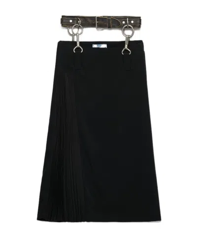 Prada Pleated Cady Crepe Skirt In Black