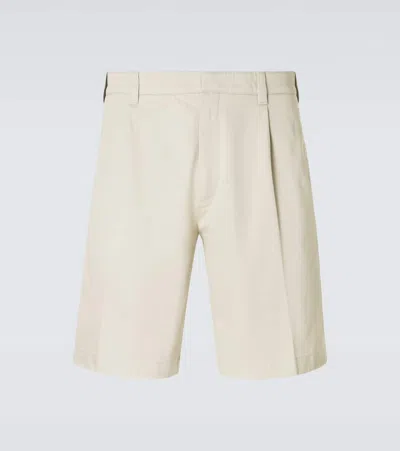 Prada Pleated Cotton Bermuda Shorts In Sand