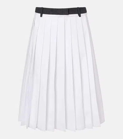 Prada Pleated Poplin And Rush Stitch Skirt In White