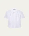 Prada Pleated Cotton Short-sleeve Polo Top In White