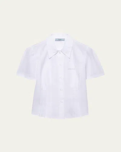 Prada Pleated Cotton Short-sleeve Polo Top In White