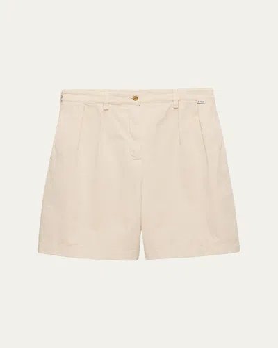 Prada Pleated Cotton Twill Bermuda Shorts In Brown
