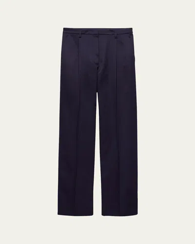 Prada Pleated Cotton Twill Straight-leg Trousers In Blue