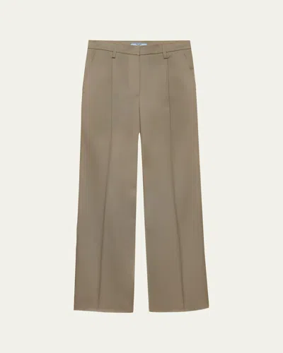 Prada Pleated Cotton Twill Straight-leg Trousers In Neutral
