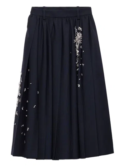 Prada Pleated Embellished Skirt In Blue