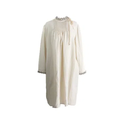Prada Pleated Embellished-neck Dress In White