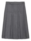 Prada Womens Grey Pleated Flannel Wool Midi Skirt In Gray