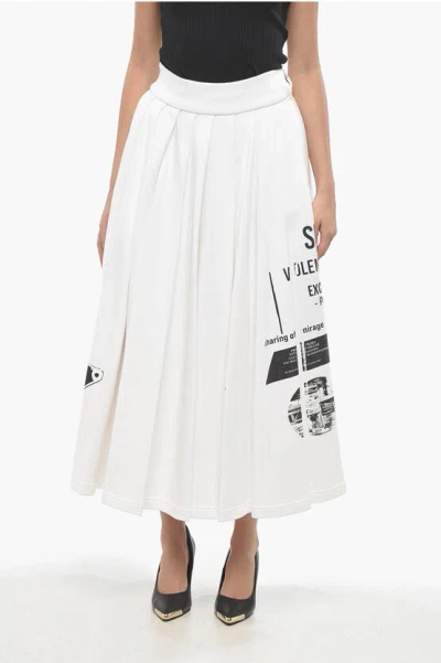 Prada Pleated Flared Maxi Skirt With Contrasting Prints Grösse S In White
