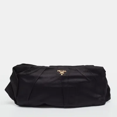 Pre-owned Prada Pleated Frame Black Satin Clutch