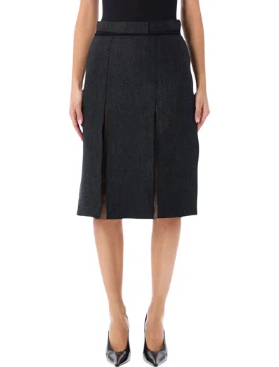 Prada Pleated Front Slit Midi Skirt In Black
