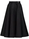 Prada Belted Nylon Gabardine A-line Midi Skirt In Black