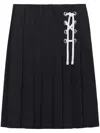 Prada Womens Blue Pleated Lace-up Stretch-cotton Midi Skirt In Blue