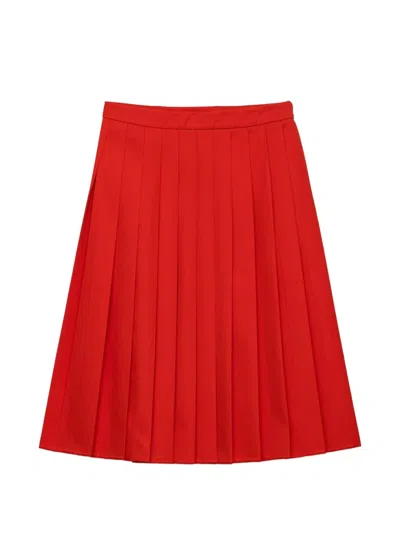 Prada Pleated Gabardine Midi-skirt In Red