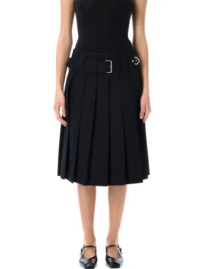Prada Pleated Gabardine Skirt In Blue