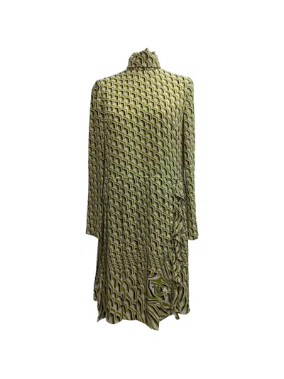 Pre-owned Prada Pleated Geometric-print Dress In Neutral