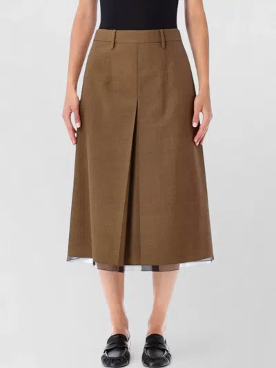 Prada Pleated High Waist Ankle Length Pants In Brown