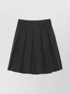 Prada Womens Grey Pleated Flannel Wool Midi Skirt In Black