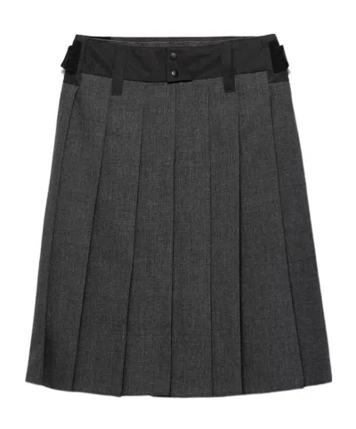 Prada Pleated Hopsack And Technical Fabric Skirt In Gray