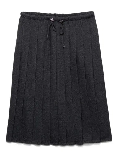 Prada Pleated Jersey Midi Skirt In Black