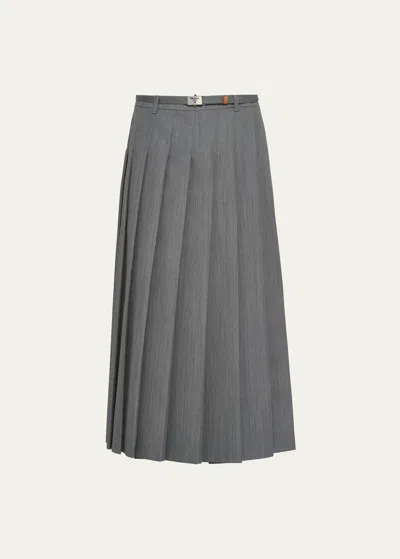 Prada Pleated Wool Midi Skirt In Grey