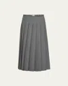 Prada Pleated Wool Midi Skirt In Granito