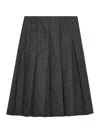 Prada Womens Grey Pleated Flannel Wool Midi Skirt In Nude & Neutrals