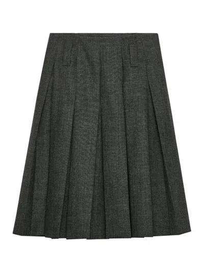 Prada Pleated Mat Skirt With Belt In Nude & Neutrals