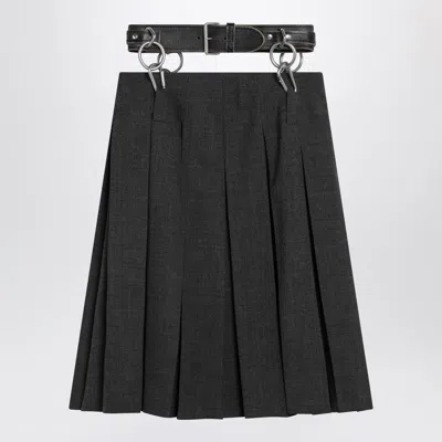 Prada Pleated Matting Skirt With Belt In Black