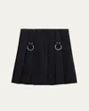 Prada Pleated Metal Ring Mini Wool Skirt In Blue