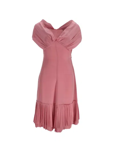 Pre-owned Prada Pleated Midi Dress In Pink