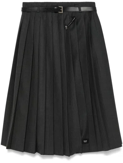 Prada Pleated Midi Skirt In Animal Print