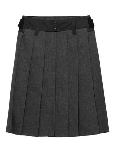Prada Pleated Midi Skirt In Gray