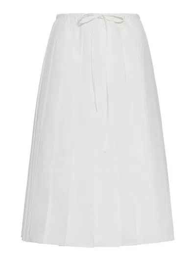 Prada Pleated Midi Skirt In Cotton Poplin In White