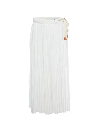 Pre-owned Prada Pleated Midi Skirt In White