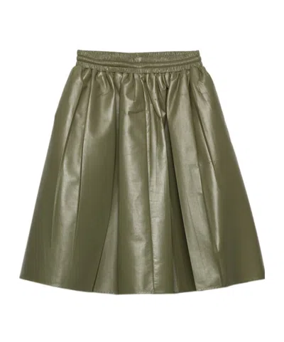 Prada Pleated Nappa Leather Skirt In Green