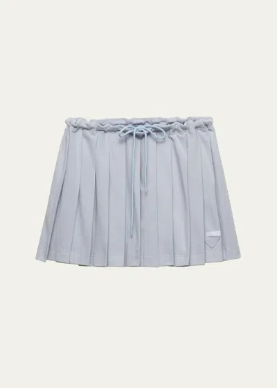 Prada Pleated Pique Drawstring Mini Skirt In Astro