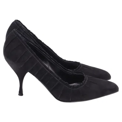 Prada Pleated Pointed-toe Pumps In Black Suede