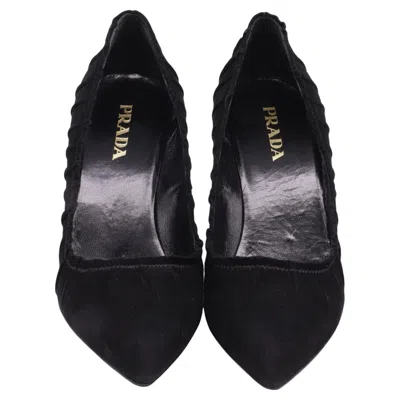 Pre-owned Prada Pleated Pointed-toe Pumps In Black Suede