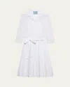 Prada Pleated Popeline Neck-tie Shirtdress In White