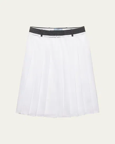 Prada Pleated Poplin And Rush Stitch Midi Skirt In White