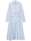 Prada Pleated Poplin Dress In Blue