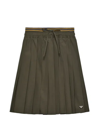 Prada Pleated Poplin Midi-skirt In Green